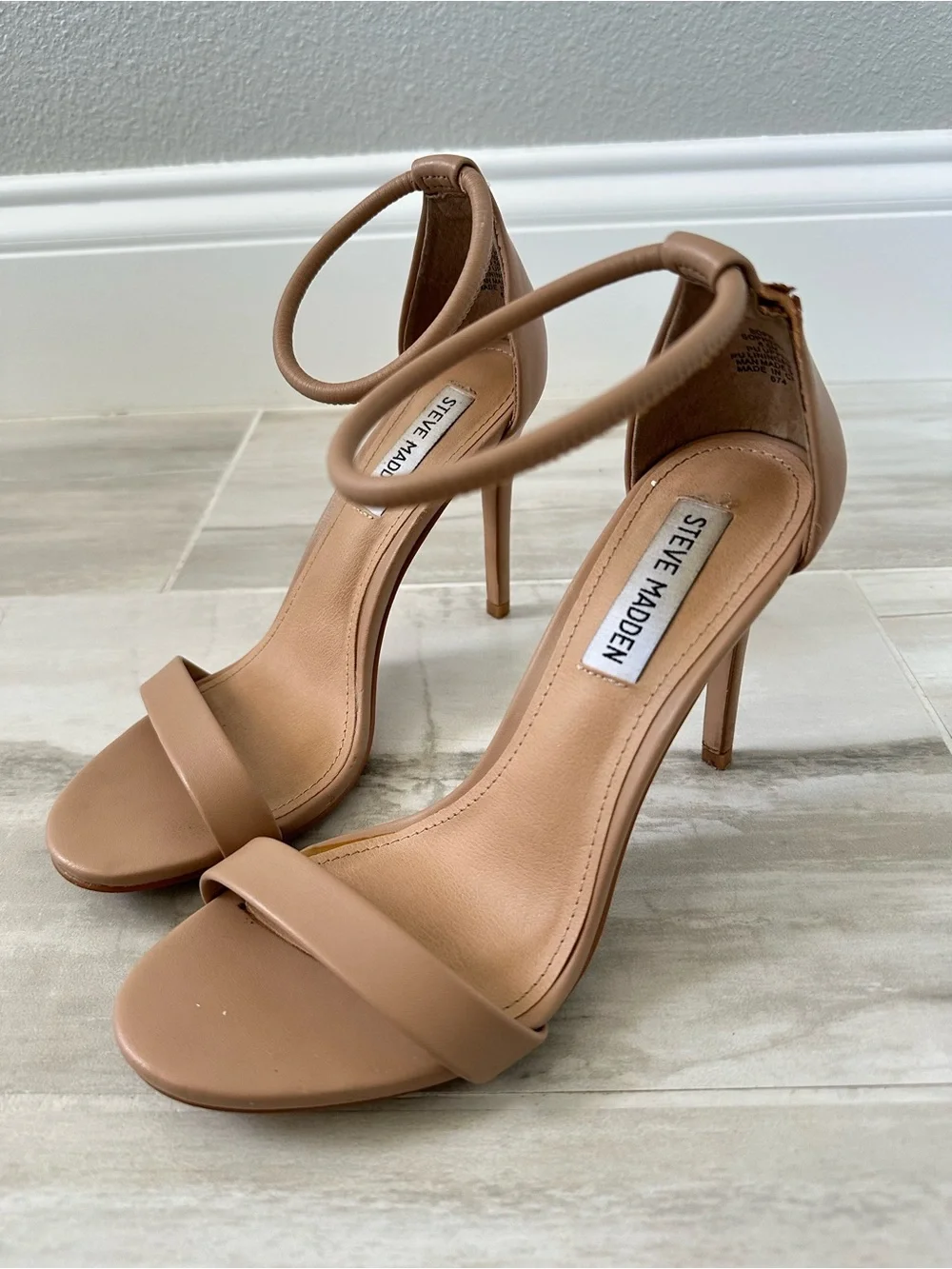 Steve Madden Tan Ankle-Strap Stiletto Sandals